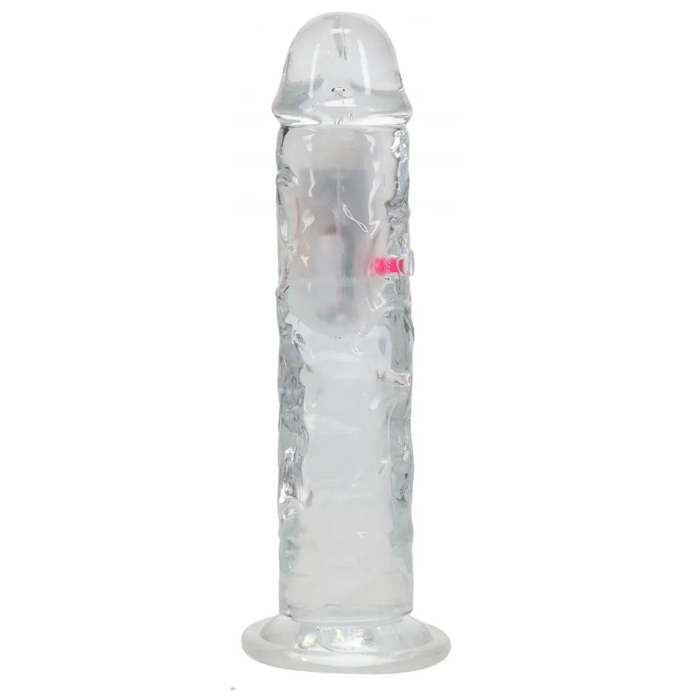 REALROCK 8'' No Balls Wireless Rechargeable LED Vibrating Dong - Clear with LED 22 cm USB Rechargeable Vibrating Dong with Remote - Take A Peek