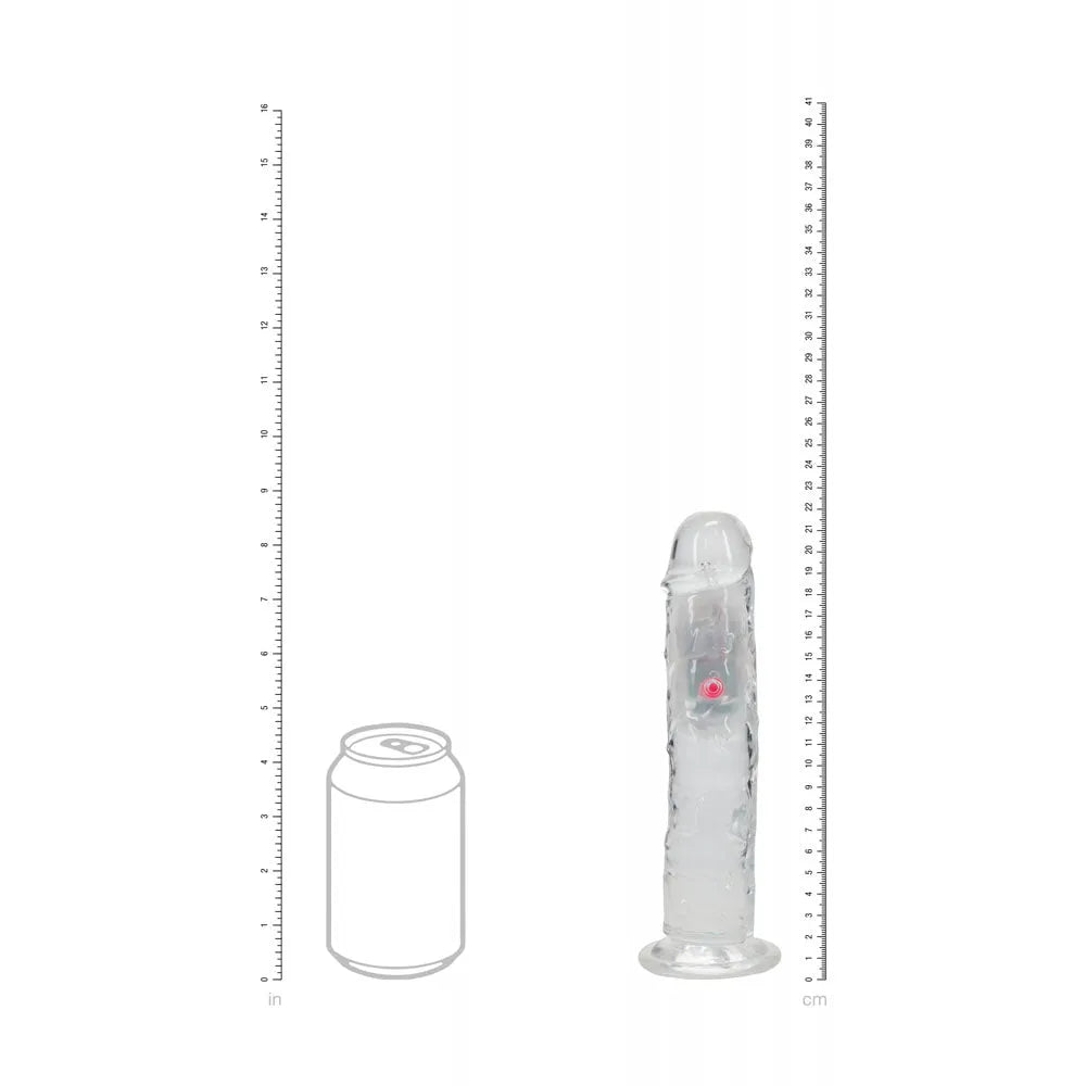 REALROCK 8'' No Balls Wireless Rechargeable LED Vibrating Dong - Clear with LED 22 cm USB Rechargeable Vibrating Dong with Remote - Take A Peek