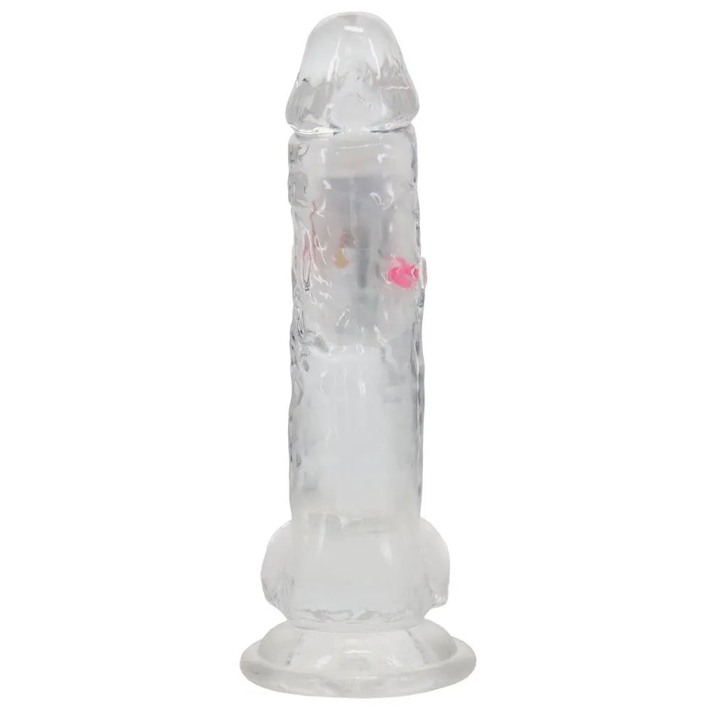 REALROCK 8'' with Balls Wireless Rechargeable LED Vibrating Dong - Clear with LED 22.5 cm USB Rechargeable Vibrating Dong with Remote - Take A Peek