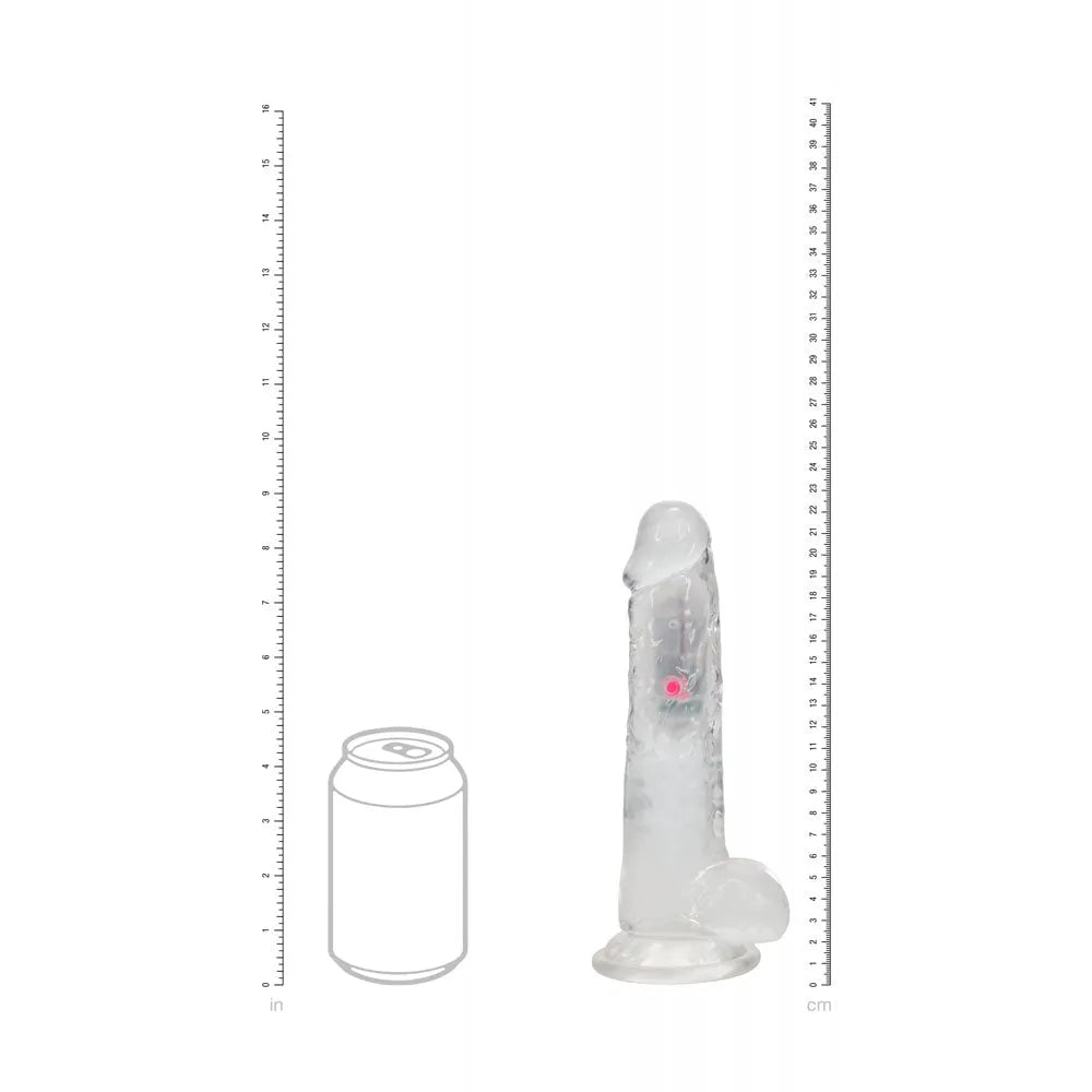 REALROCK 8'' with Balls Wireless Rechargeable LED Vibrating Dong - Clear with LED 22.5 cm USB Rechargeable Vibrating Dong with Remote - Take A Peek