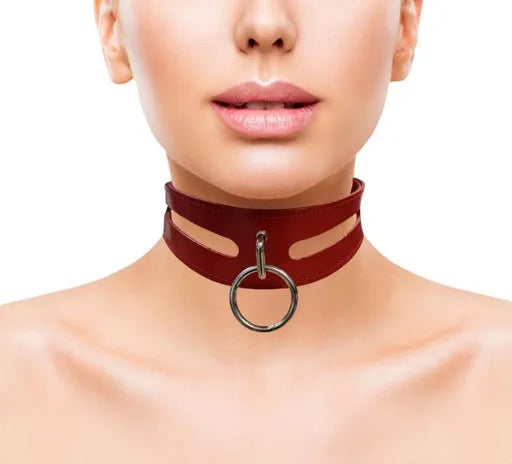 Leather Fashion Collar Red With 40CM Ring - Take A Peek