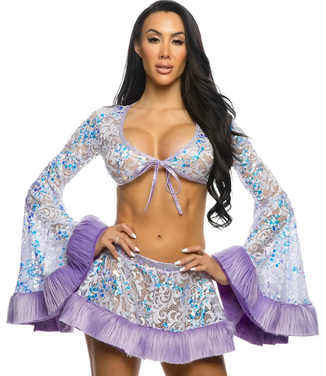 JR175 - Sequin Faux Fur Trimmed Skirt - Take A Peek