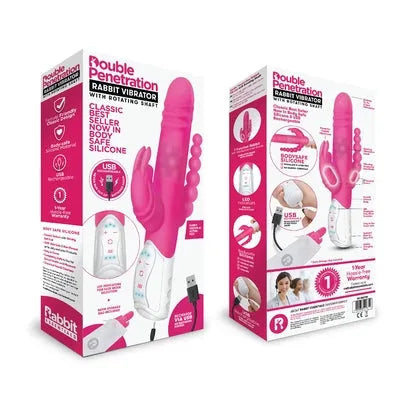 Rabbit Essentials Rechargeable Double Penetration Rabbit - Hot Pink - Take A Peek