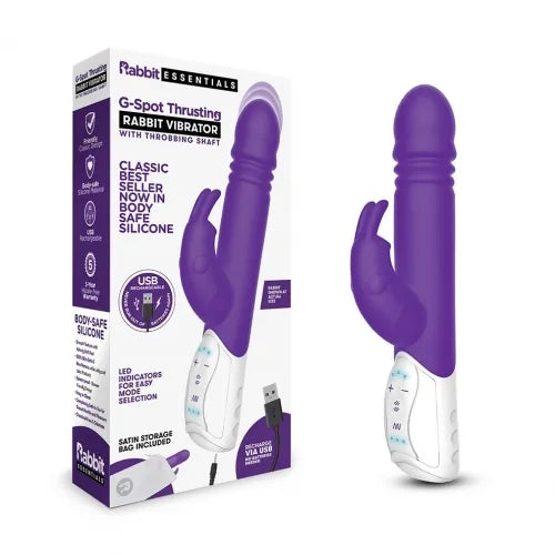 Rabbit Essentials Rechargeable G-Spot Thrusting Rabbit - Purple - Take A Peek