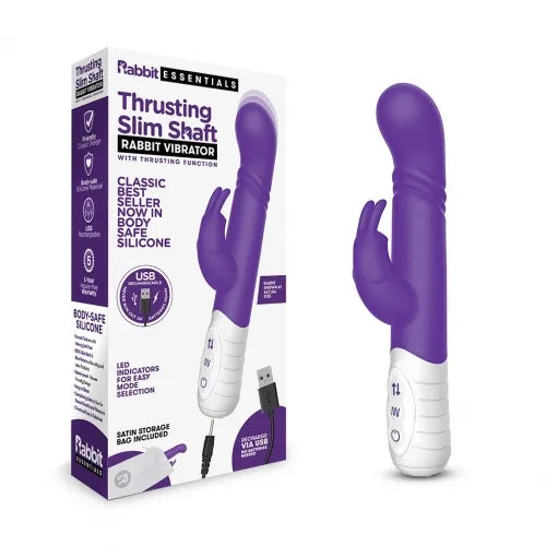 Rabbit Essential Rechargeable Slim Shaft thrusting G-spot Rabbit - PURPLE - Take A Peek