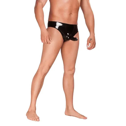 Saxenfelt Latex Mens Brief with Sleeve and Anal Plug - Black Small - Take A Peek