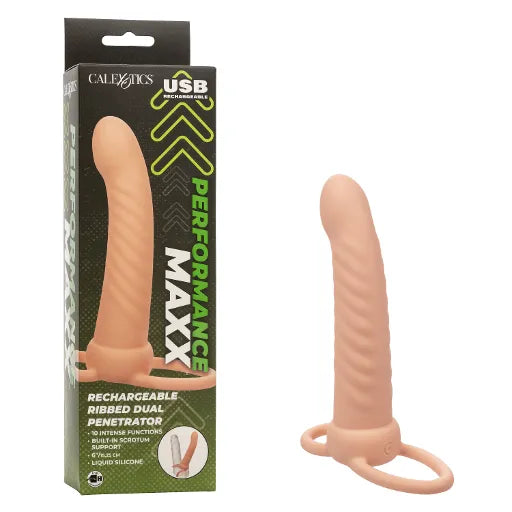 Performance Maxx Rechargeable Ribbed Dual Penetrator - Ivory - Take A Peek