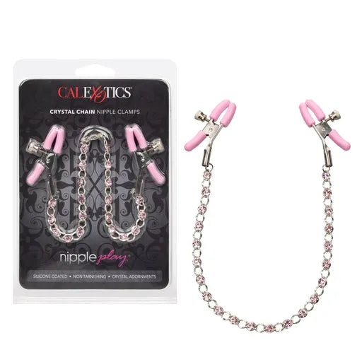 Nipple Play Crystal Chain Nipple Clamps - Pink - Take A Peek