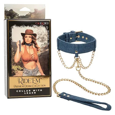 Ride 'Em Premium Denim Collection Collar With Leash - Take A Peek