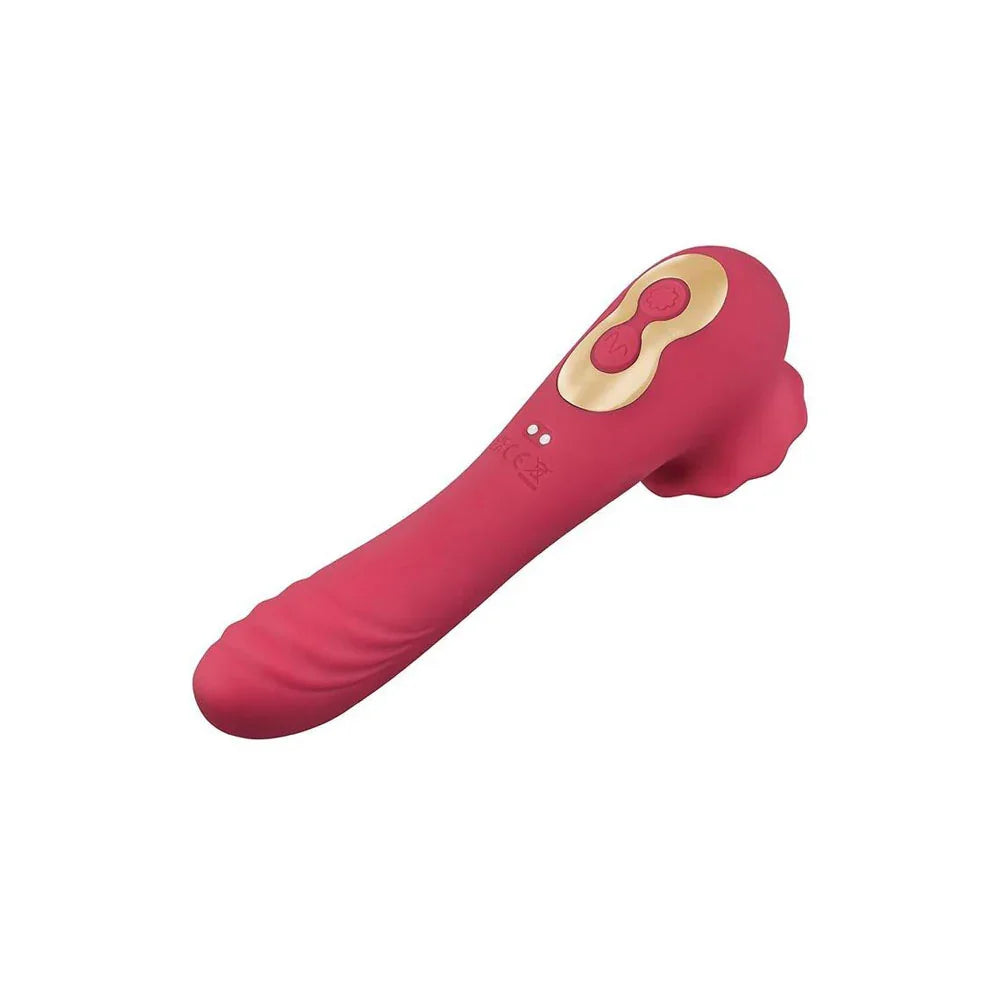 Secret Kisses ROSEGASM ROSE QUAKE - 18.8 cm USB Rechargeable Dual Ended Tapping Vibrator - Take A Peek