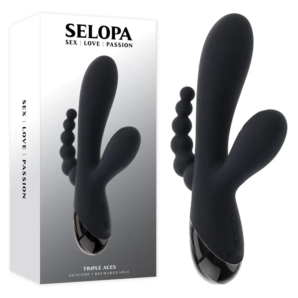 Selopa TRIPLE ACES - 19.7 cm USB Rechargeable Triple Stimulator Vibrator - Take A Peek