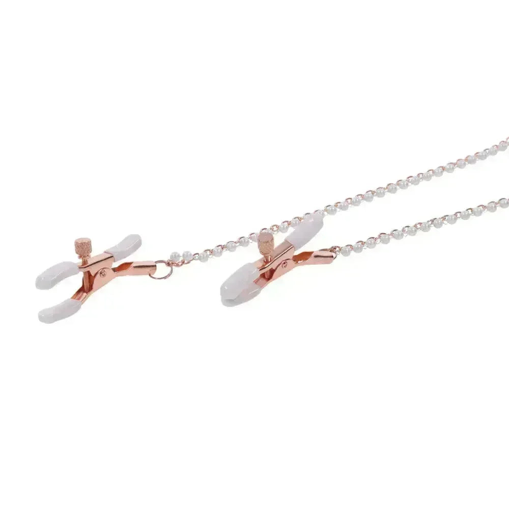 Sex & Mischief Peaches n CreaMe Collar with Nipple Clamps - Peach Nipple Restraints - Take A Peek