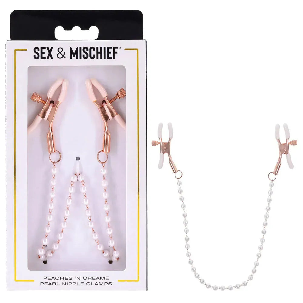 Sex & Mischief Peaches n CreaMe Pearl Nipple Clamps - Take A Peek