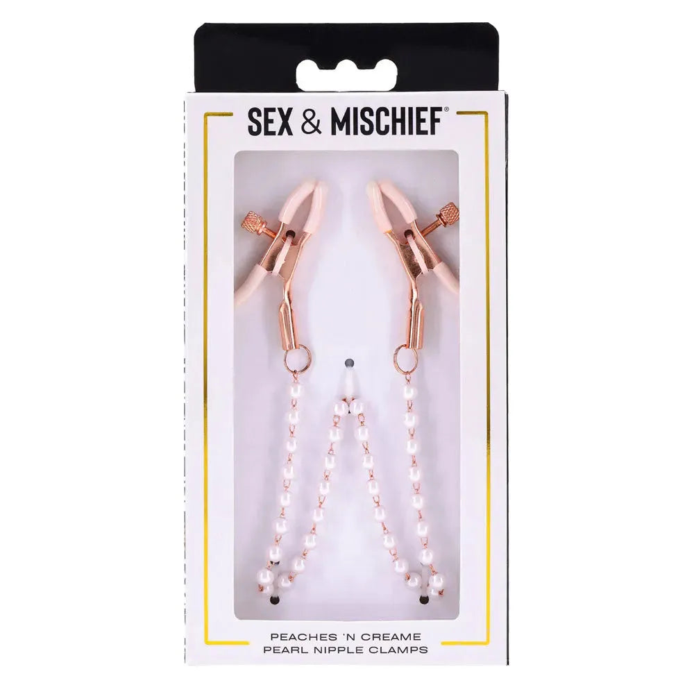 Sex & Mischief Peaches n CreaMe Pearl Nipple Clamps - Take A Peek