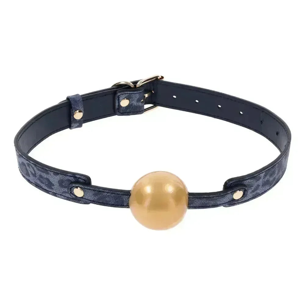Sex & Mischief Cougar Ball Gag - Navy /Gold Mouth Restraint - Take A Peek