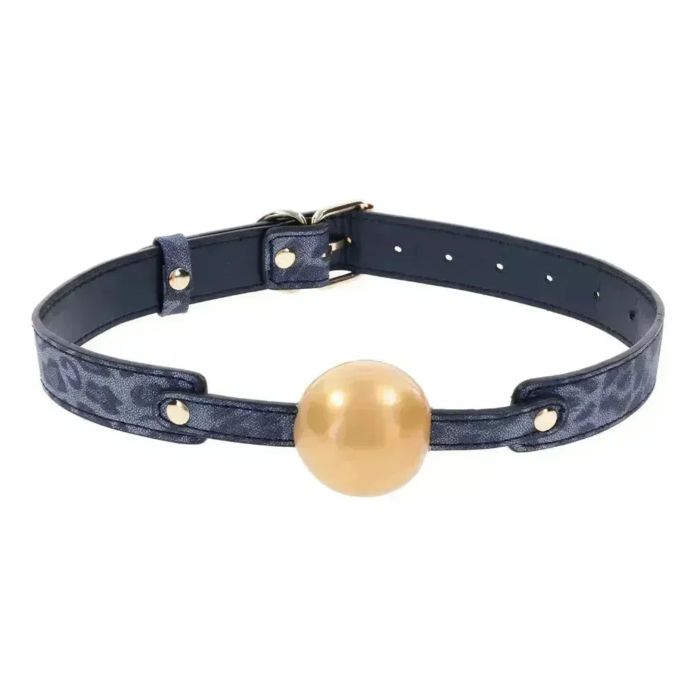 Sex & Mischief Cougar Ball Gag - Navy /Gold Mouth Restraint - Take A Peek