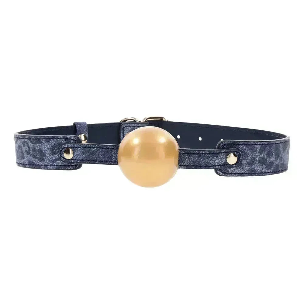 Sex & Mischief Cougar Ball Gag - Navy /Gold Mouth Restraint - Take A Peek