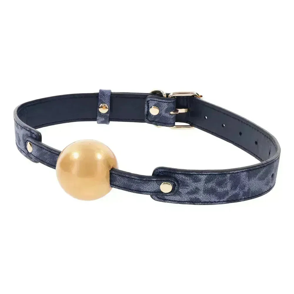 Sex & Mischief Cougar Ball Gag - Navy /Gold Mouth Restraint - Take A Peek