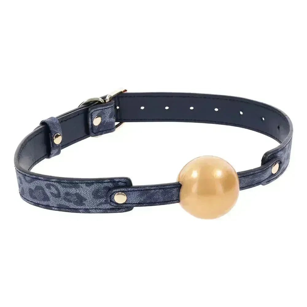 Sex & Mischief Cougar Ball Gag - Navy /Gold Mouth Restraint - Take A Peek