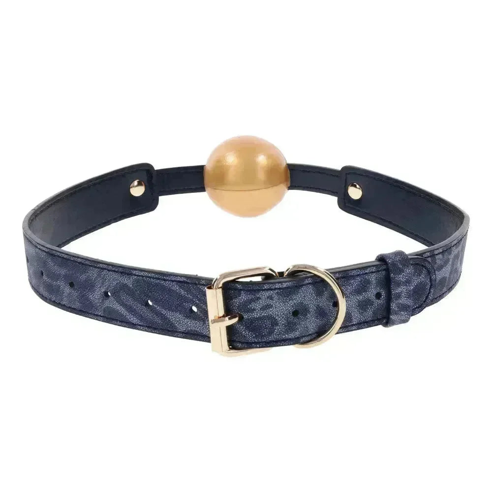 Sex & Mischief Cougar Ball Gag - Navy /Gold Mouth Restraint - Take A Peek