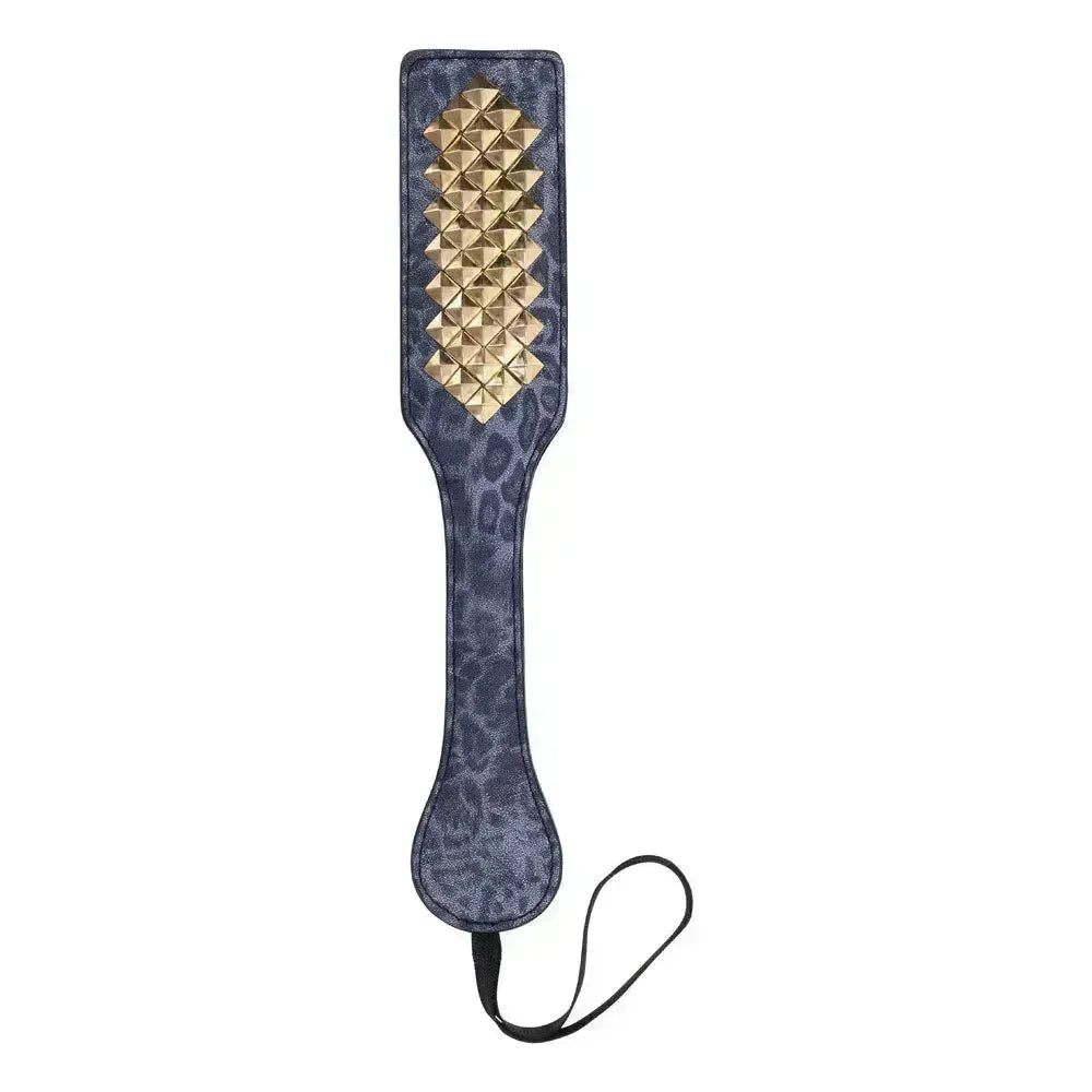 Sex & Mischief Cougar Studded Paddle - Navy Paddle with Gold Studs - Take A Peek