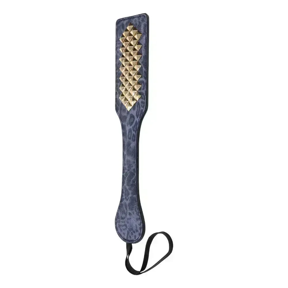 Sex & Mischief Cougar Studded Paddle - Navy Paddle with Gold Studs - Take A Peek
