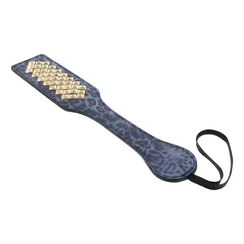 Sex & Mischief Cougar Studded Paddle - Navy Paddle with Gold Studs - Take A Peek