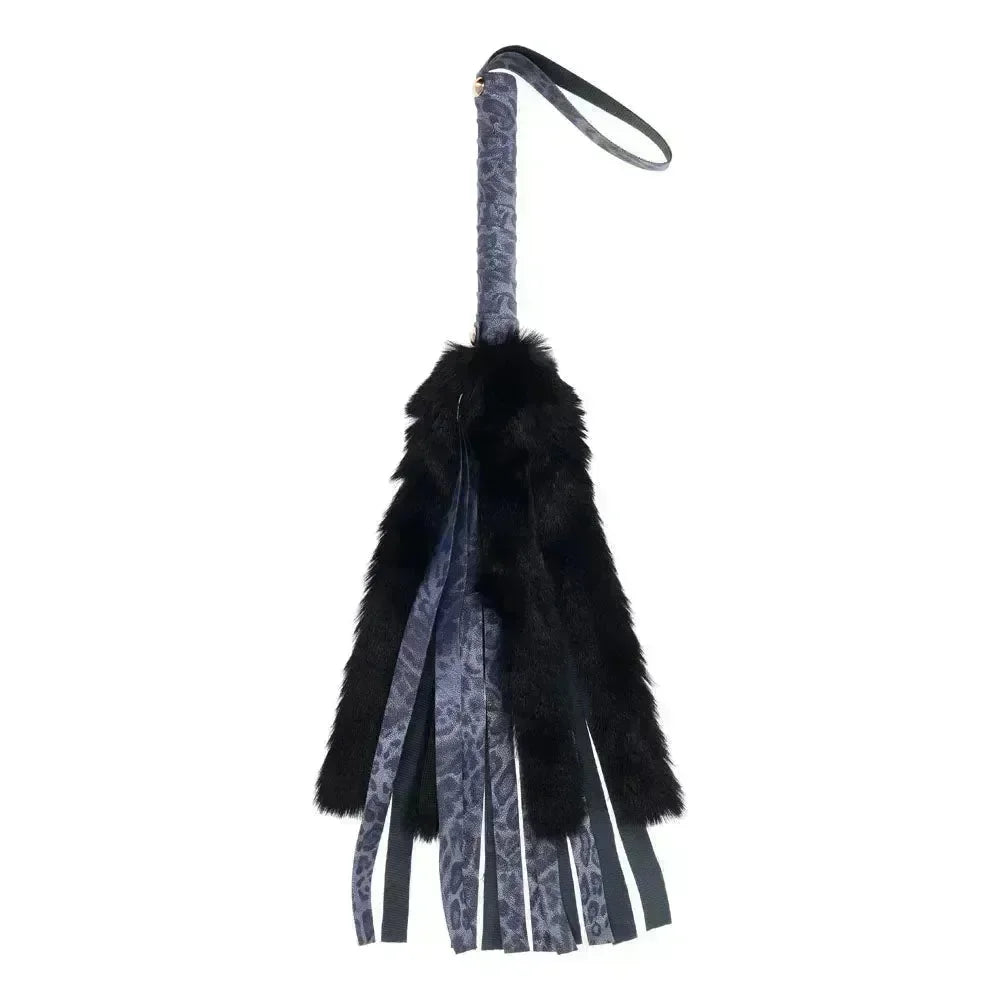 Sex & Mischief Cougar Faux Fur Flogger - Navy /Black Furry Flogger Whip - Take A Peek