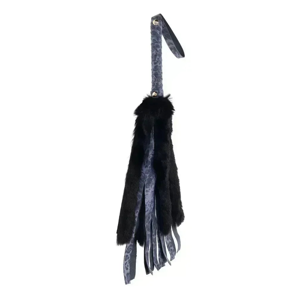 Sex & Mischief Cougar Faux Fur Flogger - Navy /Black Furry Flogger Whip - Take A Peek