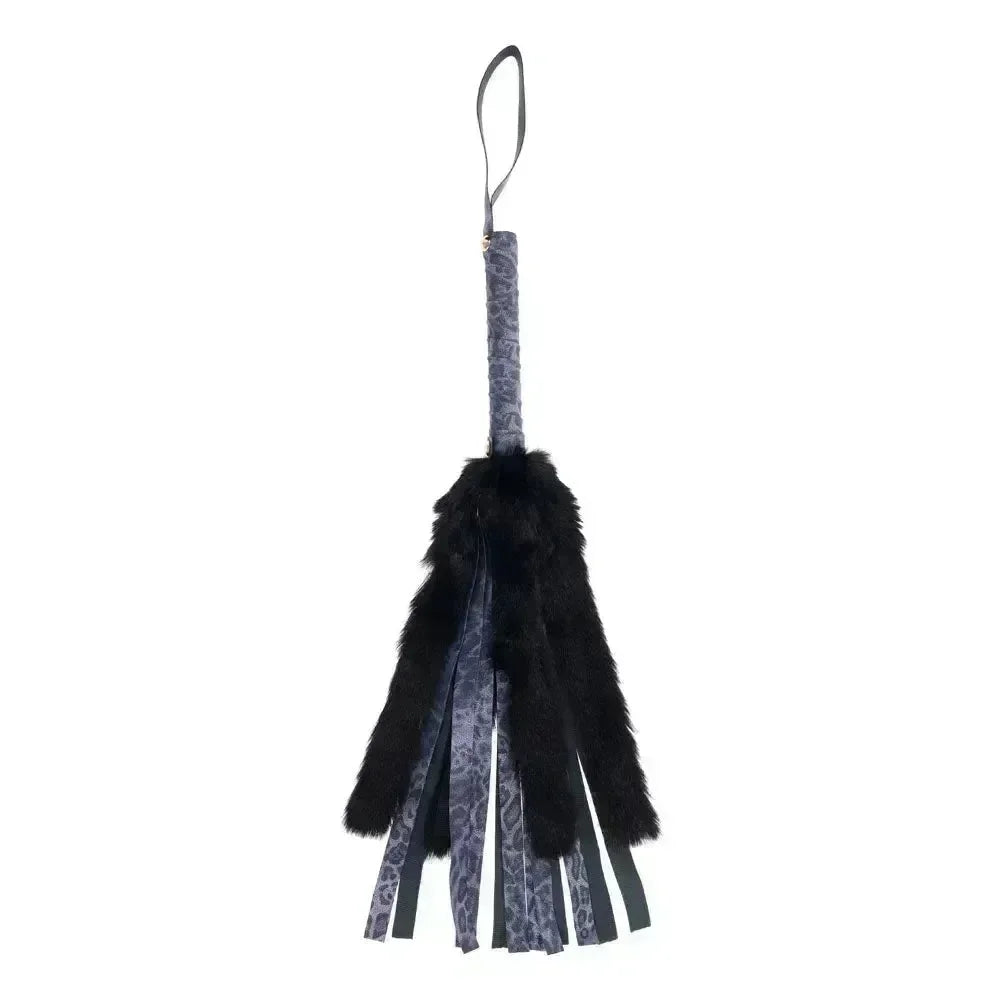 Sex & Mischief Cougar Faux Fur Flogger - Navy /Black Furry Flogger Whip - Take A Peek