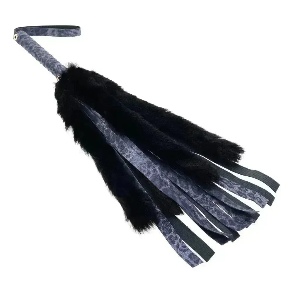 Sex & Mischief Cougar Faux Fur Flogger - Navy /Black Furry Flogger Whip - Take A Peek
