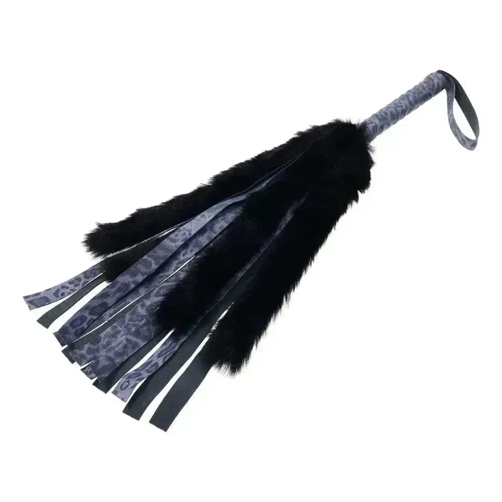 Sex & Mischief Cougar Faux Fur Flogger - Navy /Black Furry Flogger Whip - Take A Peek