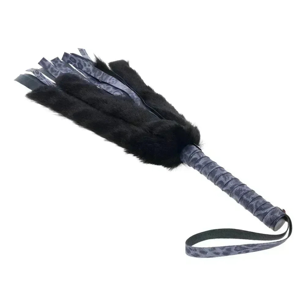 Sex & Mischief Cougar Faux Fur Flogger - Navy /Black Furry Flogger Whip - Take A Peek