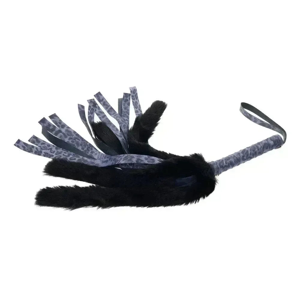 Sex & Mischief Cougar Faux Fur Flogger - Navy /Black Furry Flogger Whip - Take A Peek