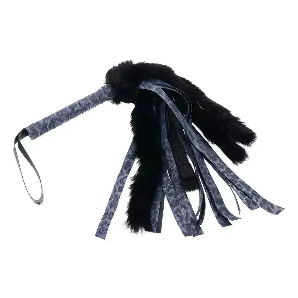 Sex & Mischief Cougar Faux Fur Flogger - Navy /Black Furry Flogger Whip - Take A Peek