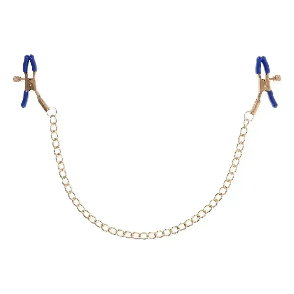 Sex & Mischief Cougar Chained Nipple Clamps - Gold Nipple Clamps with Cougar Chain - Take A Peek