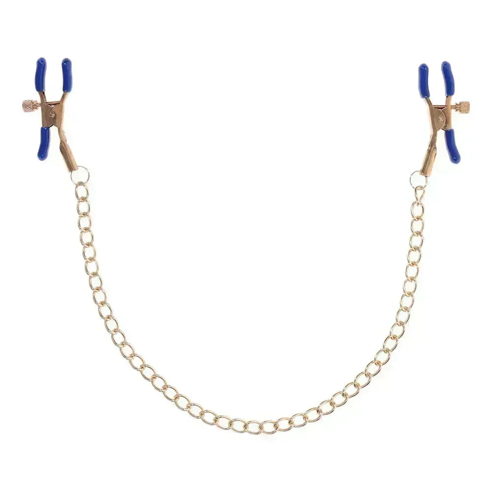 Sex & Mischief Cougar Chained Nipple Clamps - Gold Nipple Clamps with Cougar Chain - Take A Peek