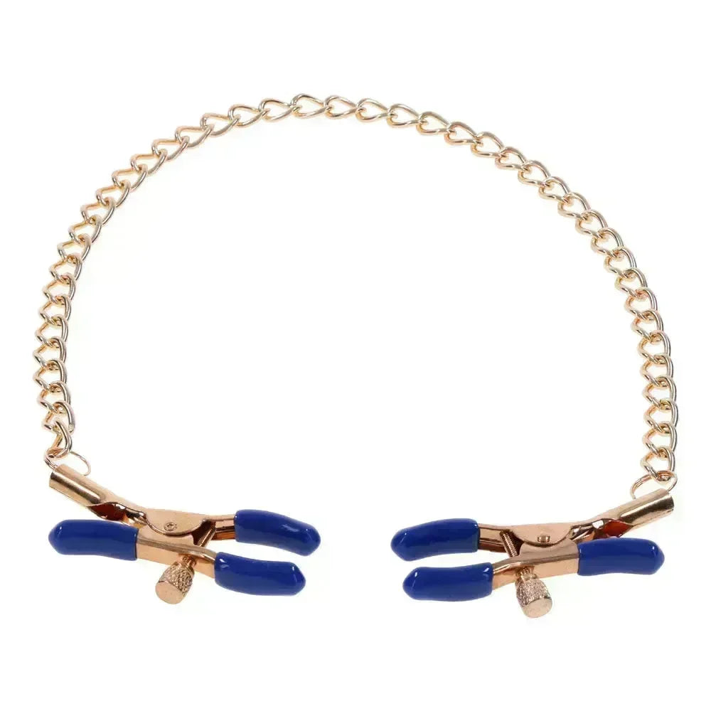 Sex & Mischief Cougar Chained Nipple Clamps - Gold Nipple Clamps with Cougar Chain - Take A Peek