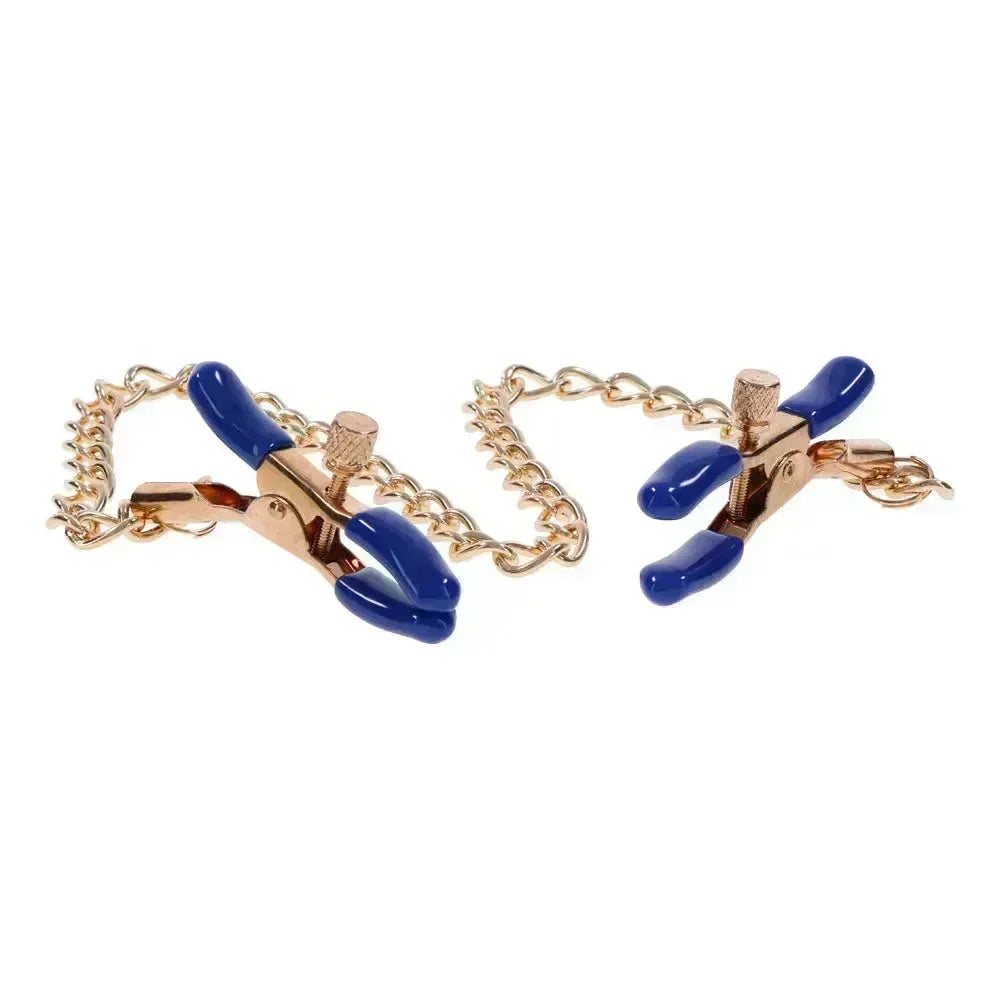 Sex & Mischief Cougar Chained Nipple Clamps - Gold Nipple Clamps with Cougar Chain - Take A Peek