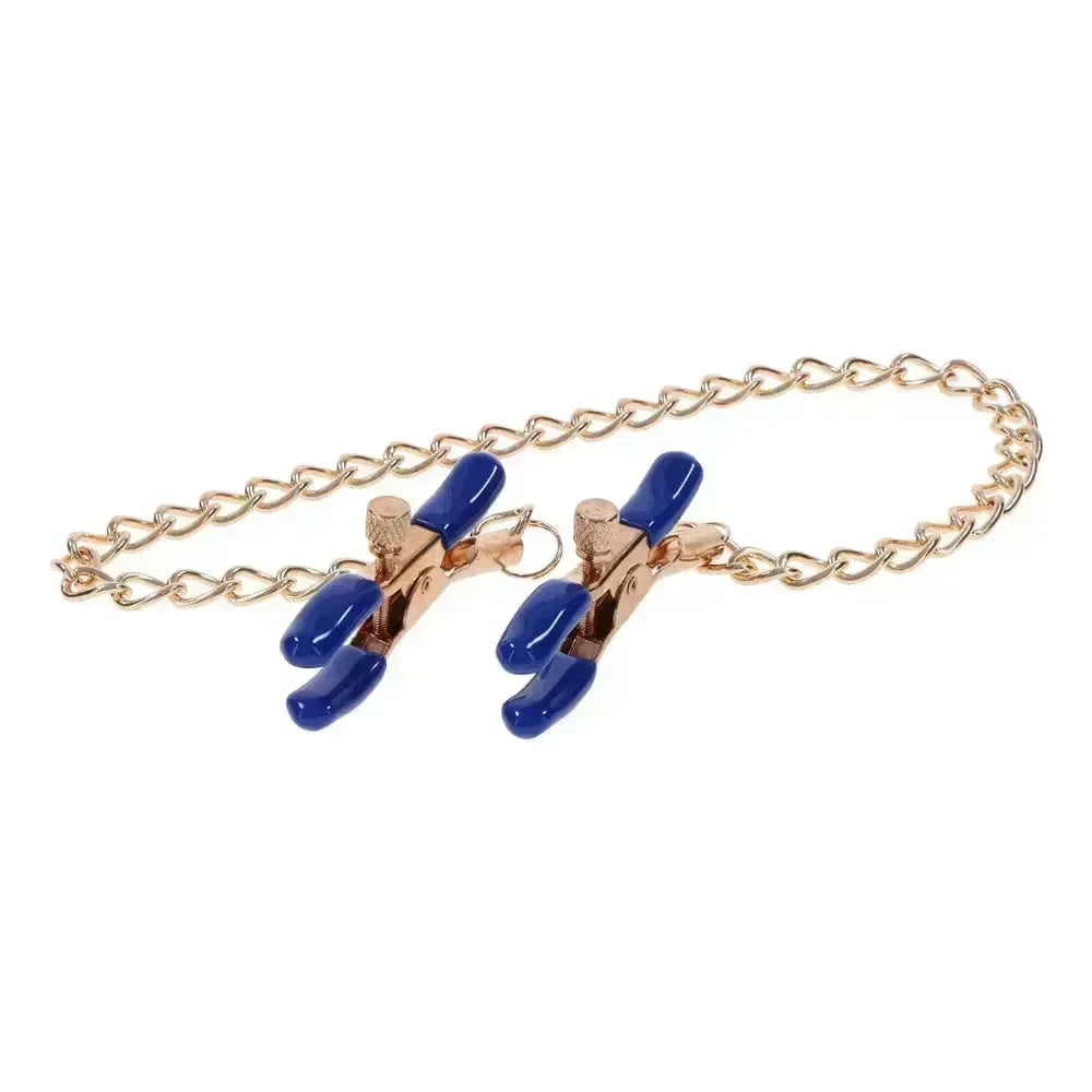 Sex & Mischief Cougar Chained Nipple Clamps - Gold Nipple Clamps with Cougar Chain - Take A Peek