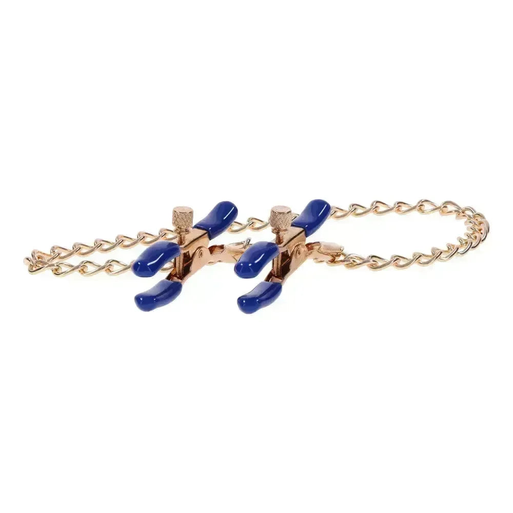 Sex & Mischief Cougar Chained Nipple Clamps - Gold Nipple Clamps with Cougar Chain - Take A Peek