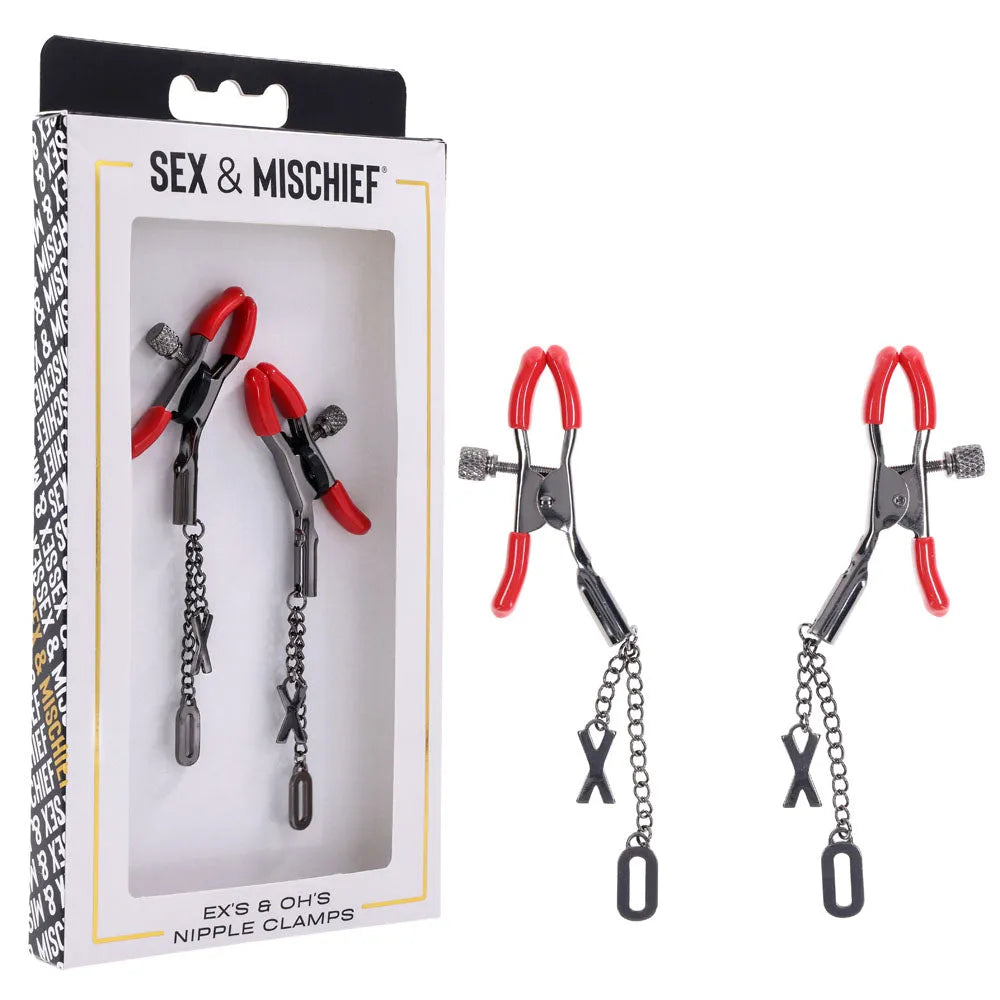 S&M Exs & Ohs Nipple Clamps - Tipped Metal Nipple Clamps - Set of 2 - Take A Peek