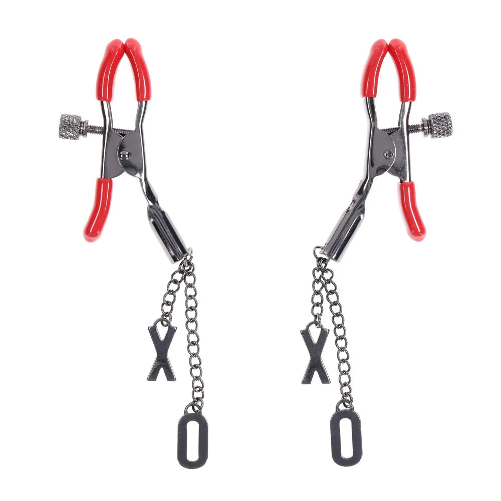 S&M Exs & Ohs Nipple Clamps - Tipped Metal Nipple Clamps - Set of 2 - Take A Peek