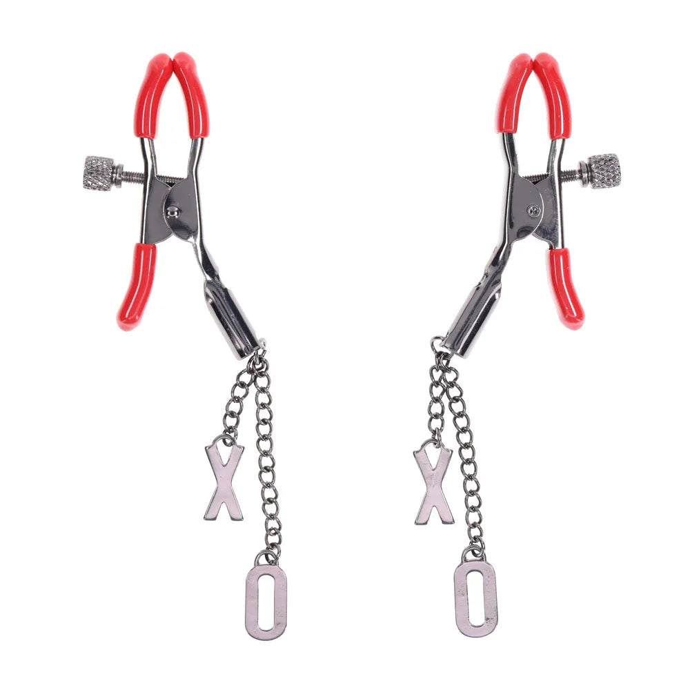 S&M Exs & Ohs Nipple Clamps - Tipped Metal Nipple Clamps - Set of 2 - Take A Peek