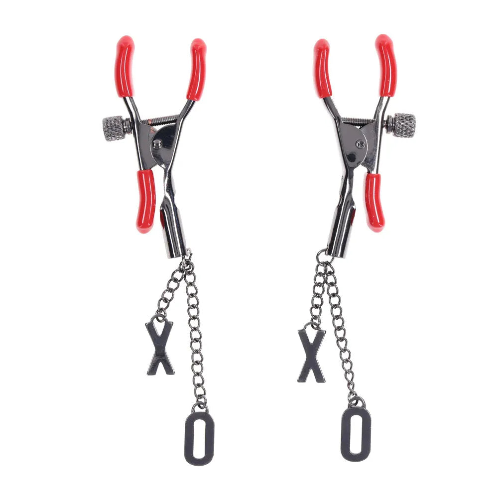 S&M Exs & Ohs Nipple Clamps - Tipped Metal Nipple Clamps - Set of 2 - Take A Peek