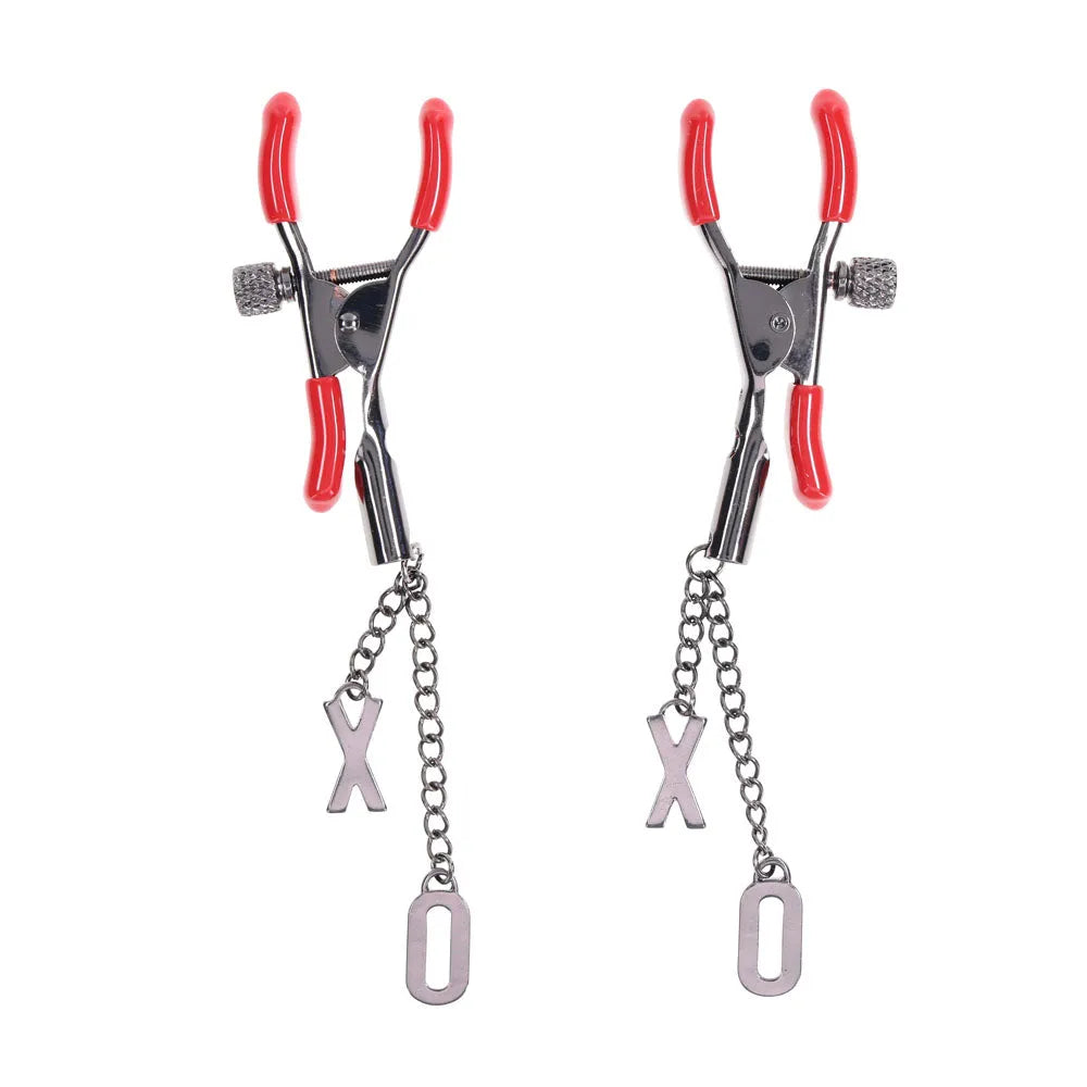 S&M Exs & Ohs Nipple Clamps - Tipped Metal Nipple Clamps - Set of 2 - Take A Peek