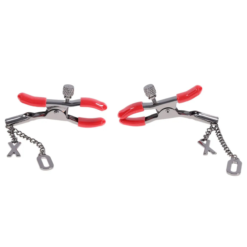 S&M Exs & Ohs Nipple Clamps - Tipped Metal Nipple Clamps - Set of 2 - Take A Peek