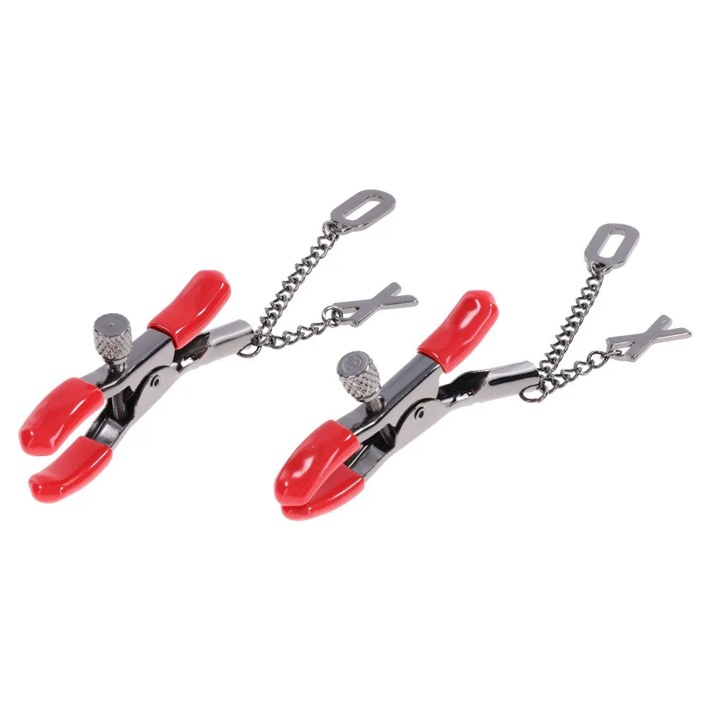 S&M Exs & Ohs Nipple Clamps - Tipped Metal Nipple Clamps - Set of 2 - Take A Peek