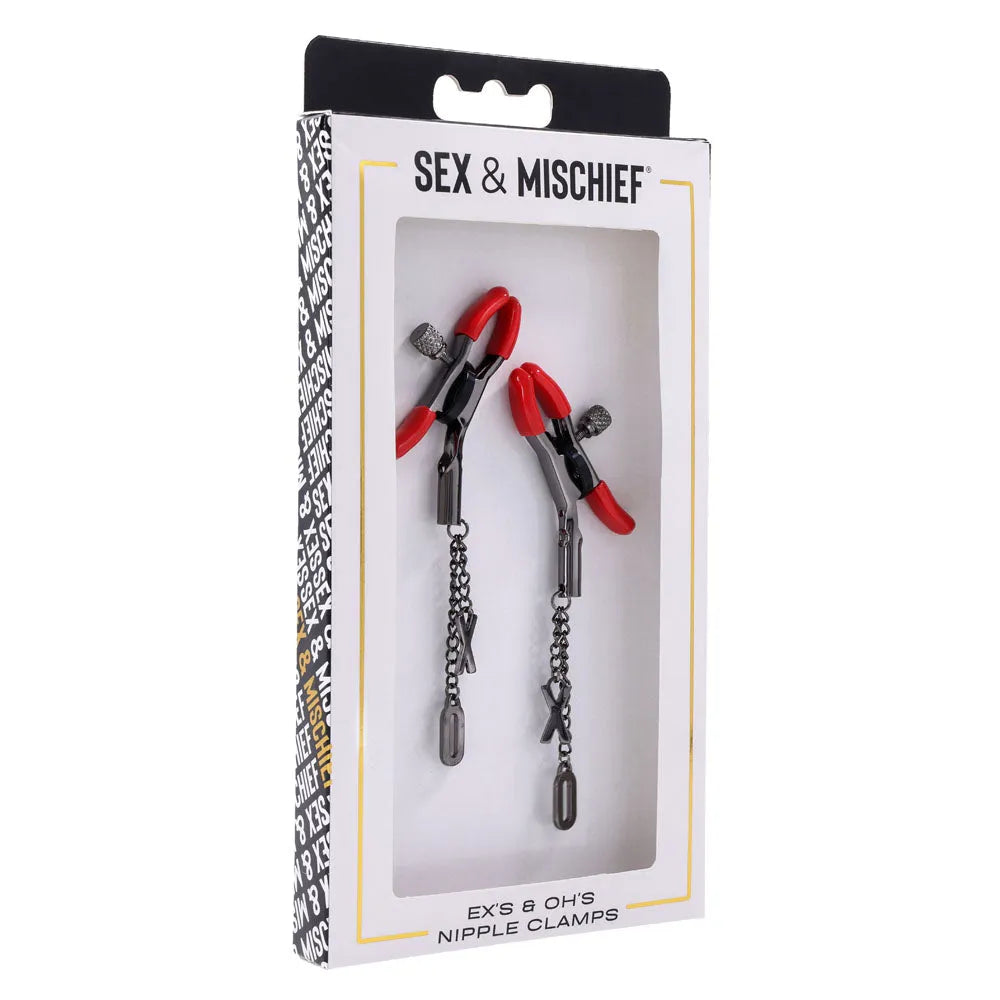 S&M Exs & Ohs Nipple Clamps - Tipped Metal Nipple Clamps - Set of 2 - Take A Peek