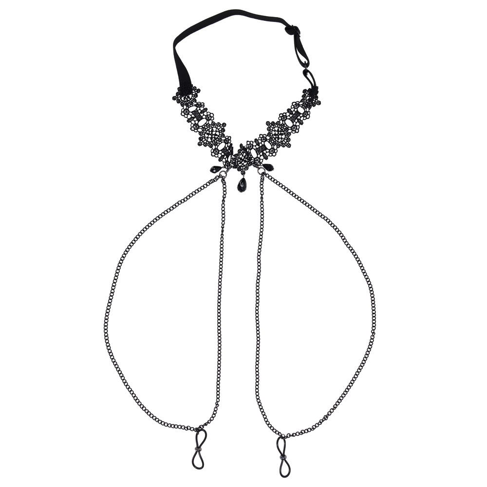 Sex & Mischief Lace Collar with Nipple Ties - Neck and Nipple Restraints - Take A Peek